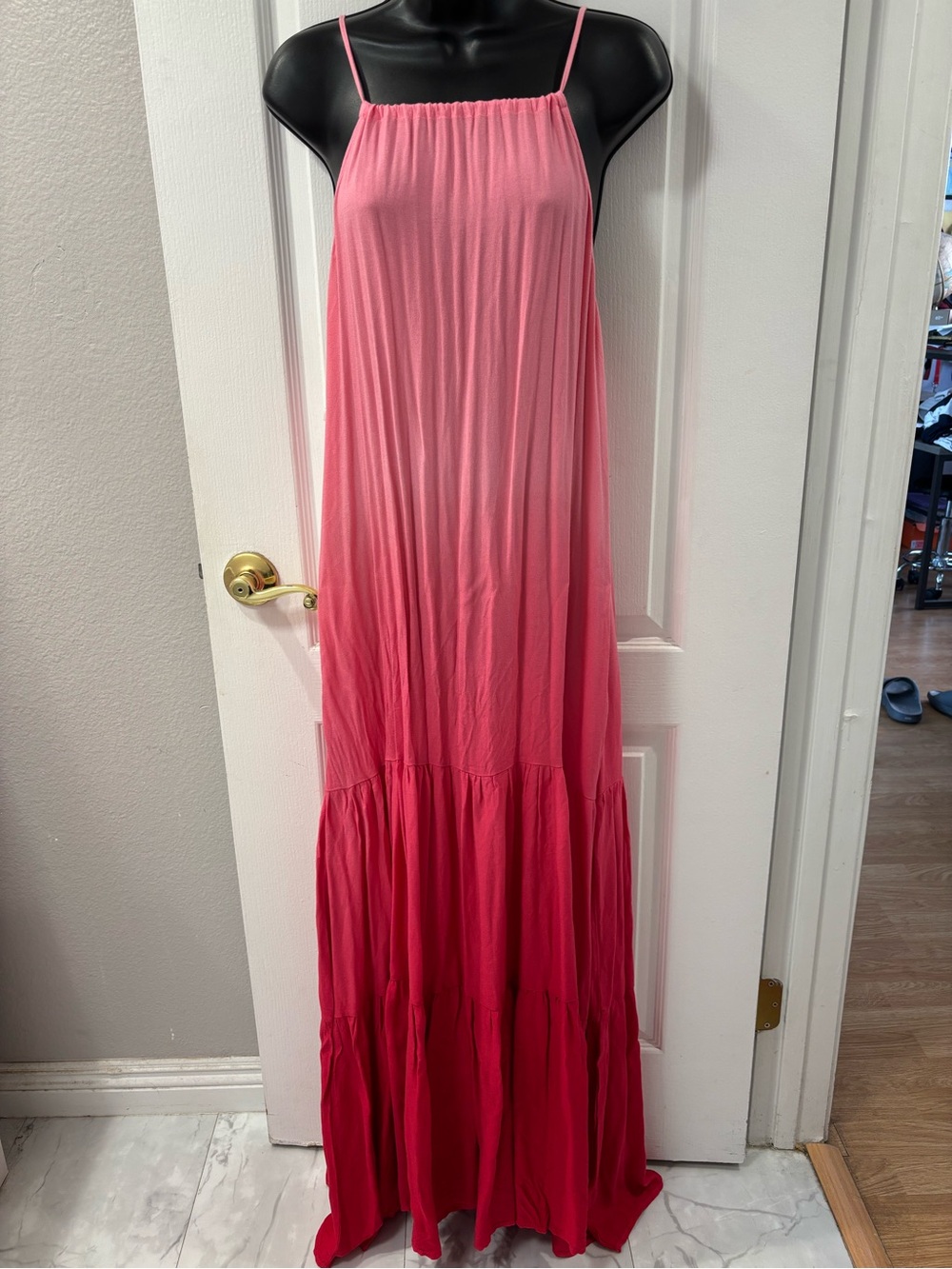 Young Fabulous & Broke Pink Ombre Tiered Halter Maxi Dress Boho Beach Vacation
